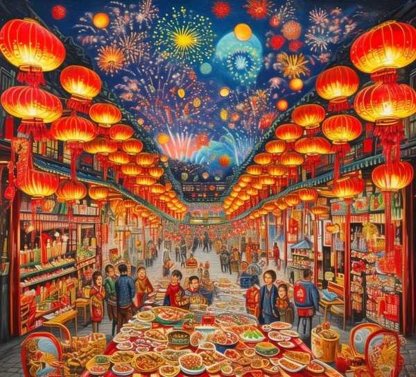 春节盛景，传统节日画卷,春节华彩，一幅描绘传统节日的画卷,传统节日,第1张